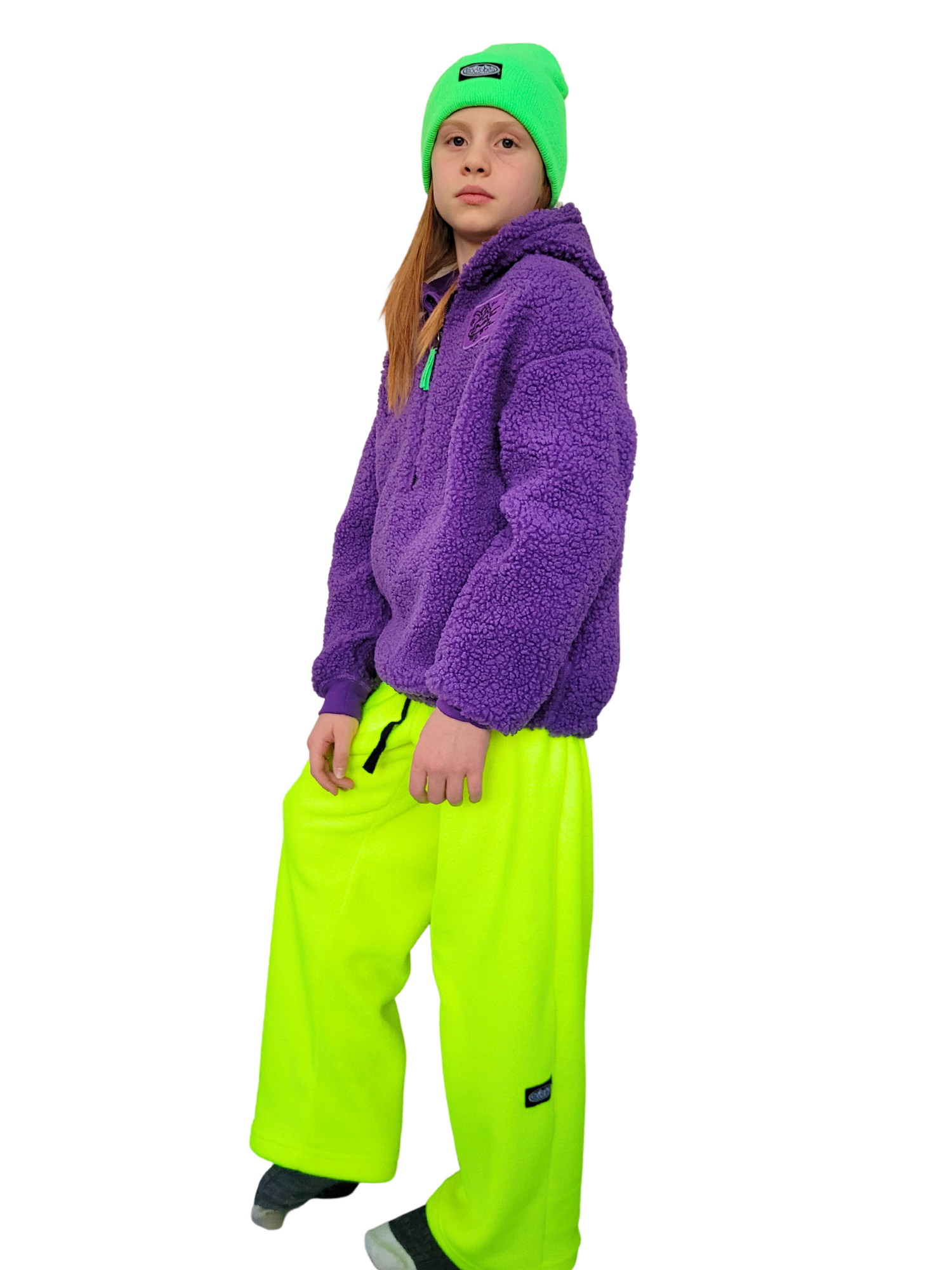 Kids Neon Yellow Fleece Pants