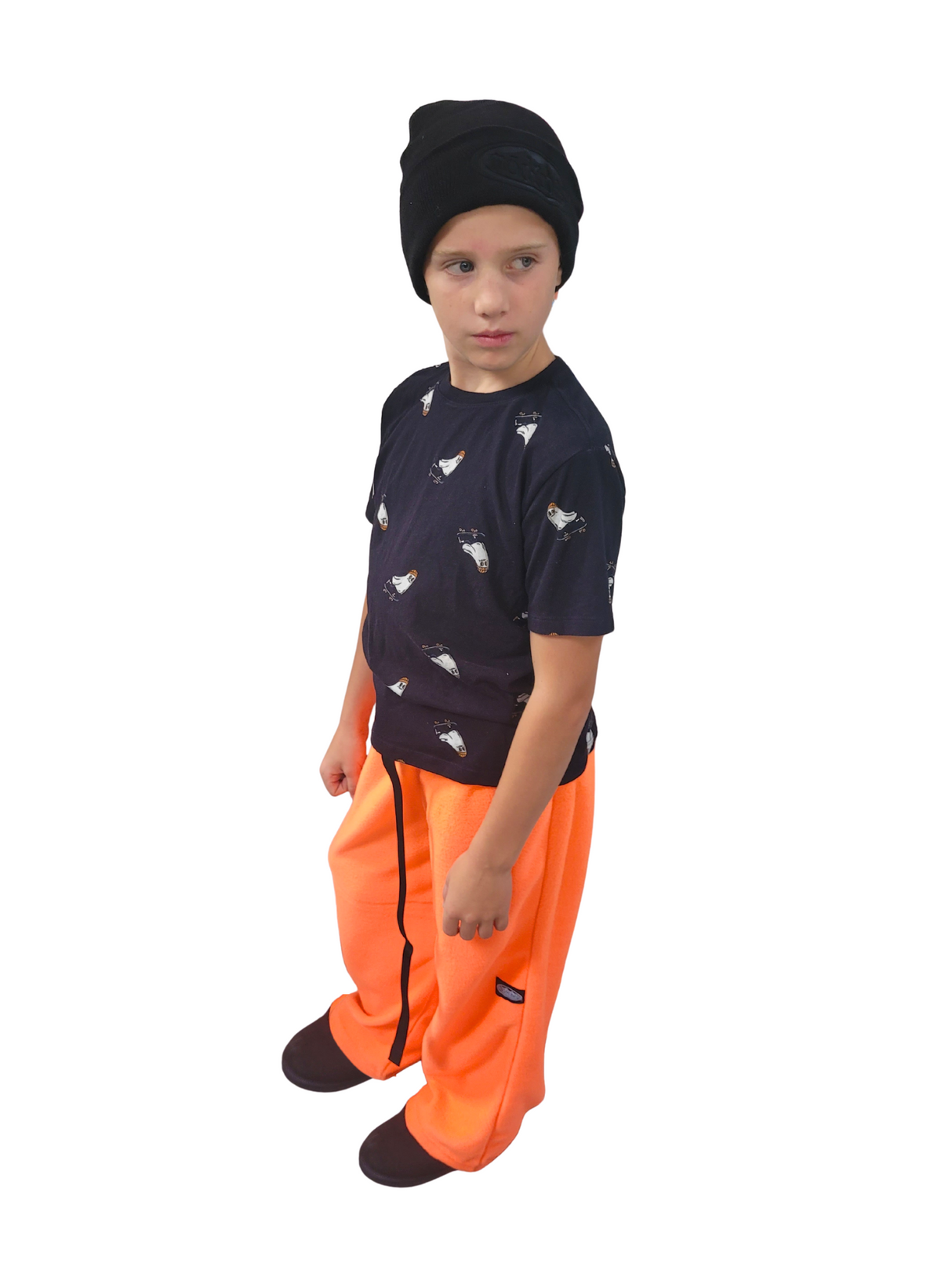 Kids Neon Orange Fleece Pants
