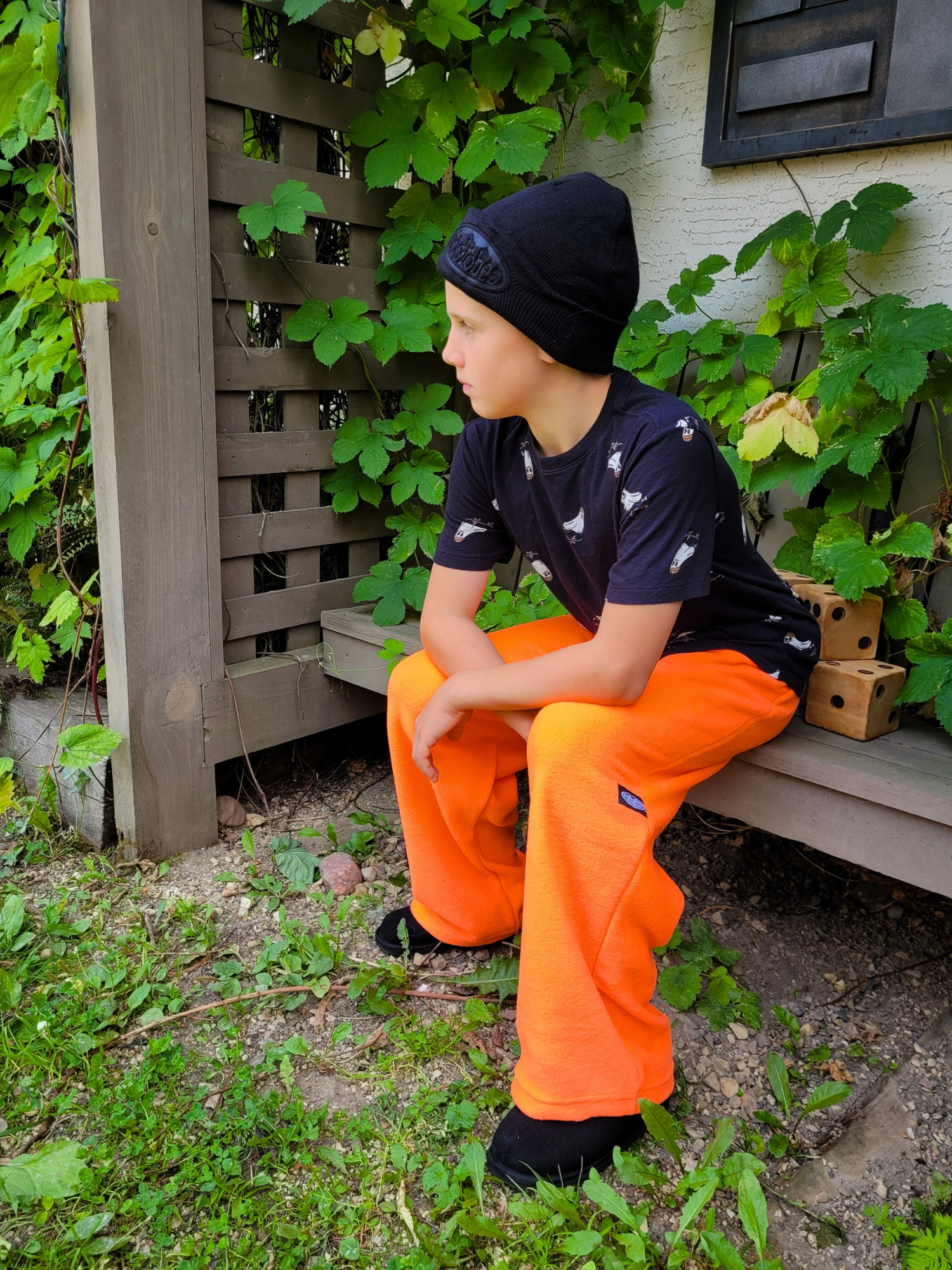 Kids Neon Orange Fleece Pants