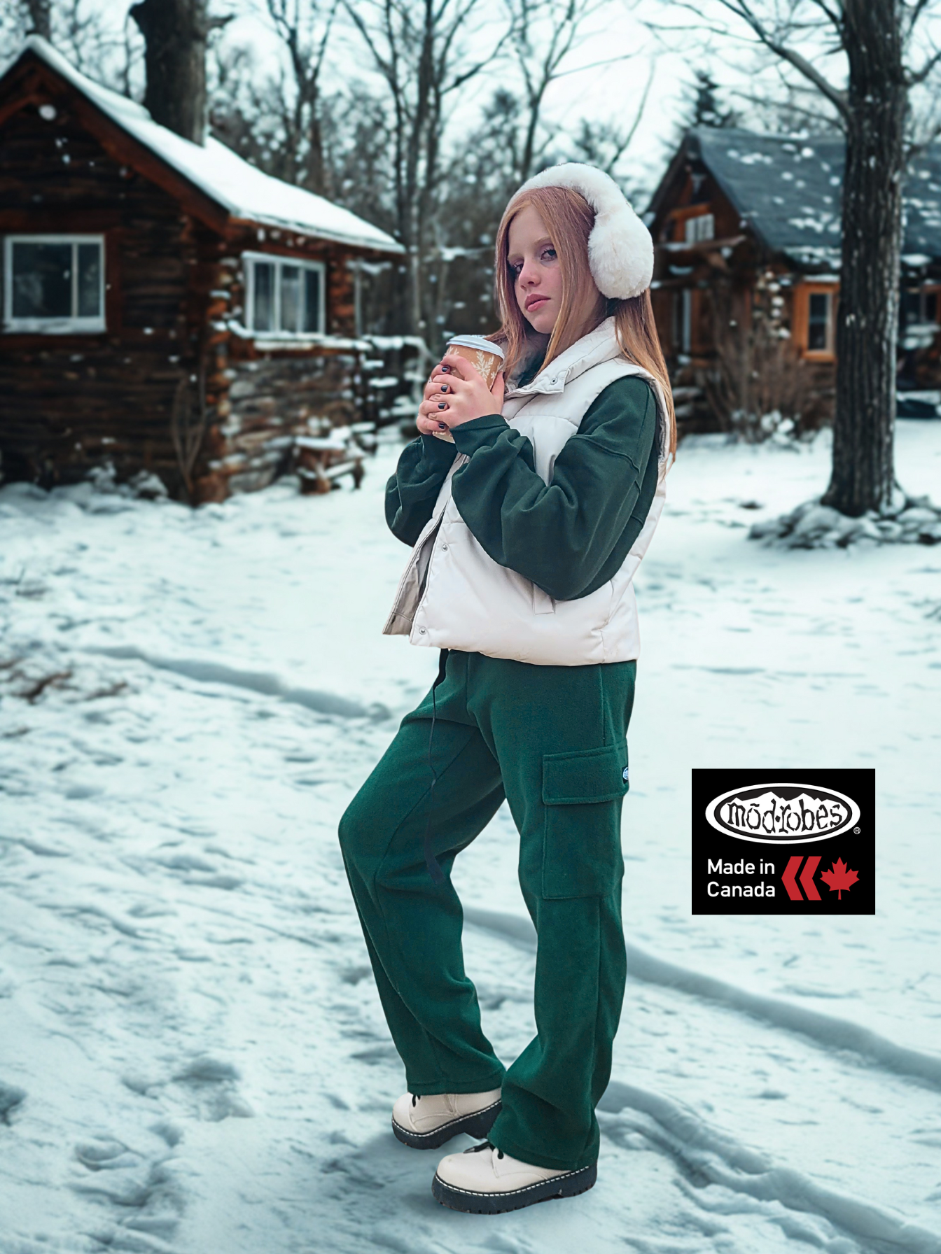 Adult Forest Green Cargo Fleece Pants