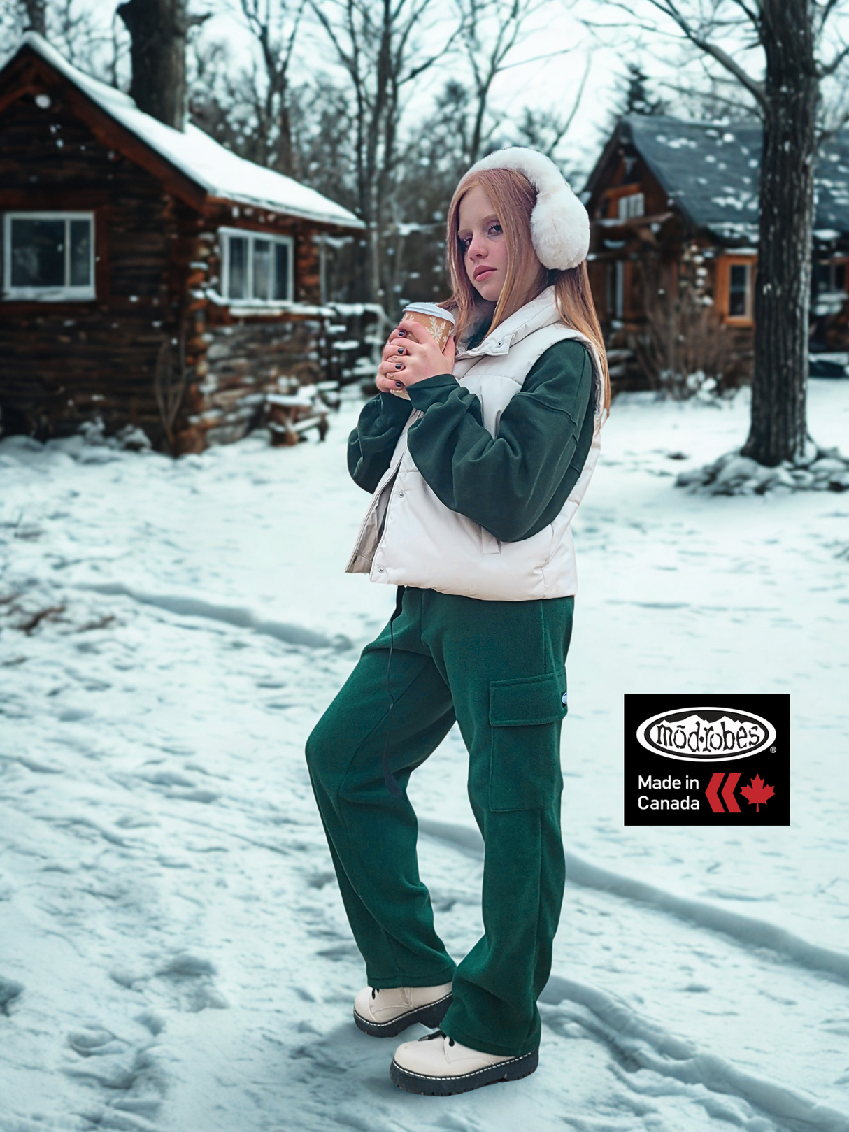 Adult Forest Green Cargo Fleece Pants